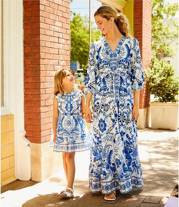 A Loves A Floral Printed Linen Blend Long Sleeve V-Neck Self Tie Maxi Dress Product Image