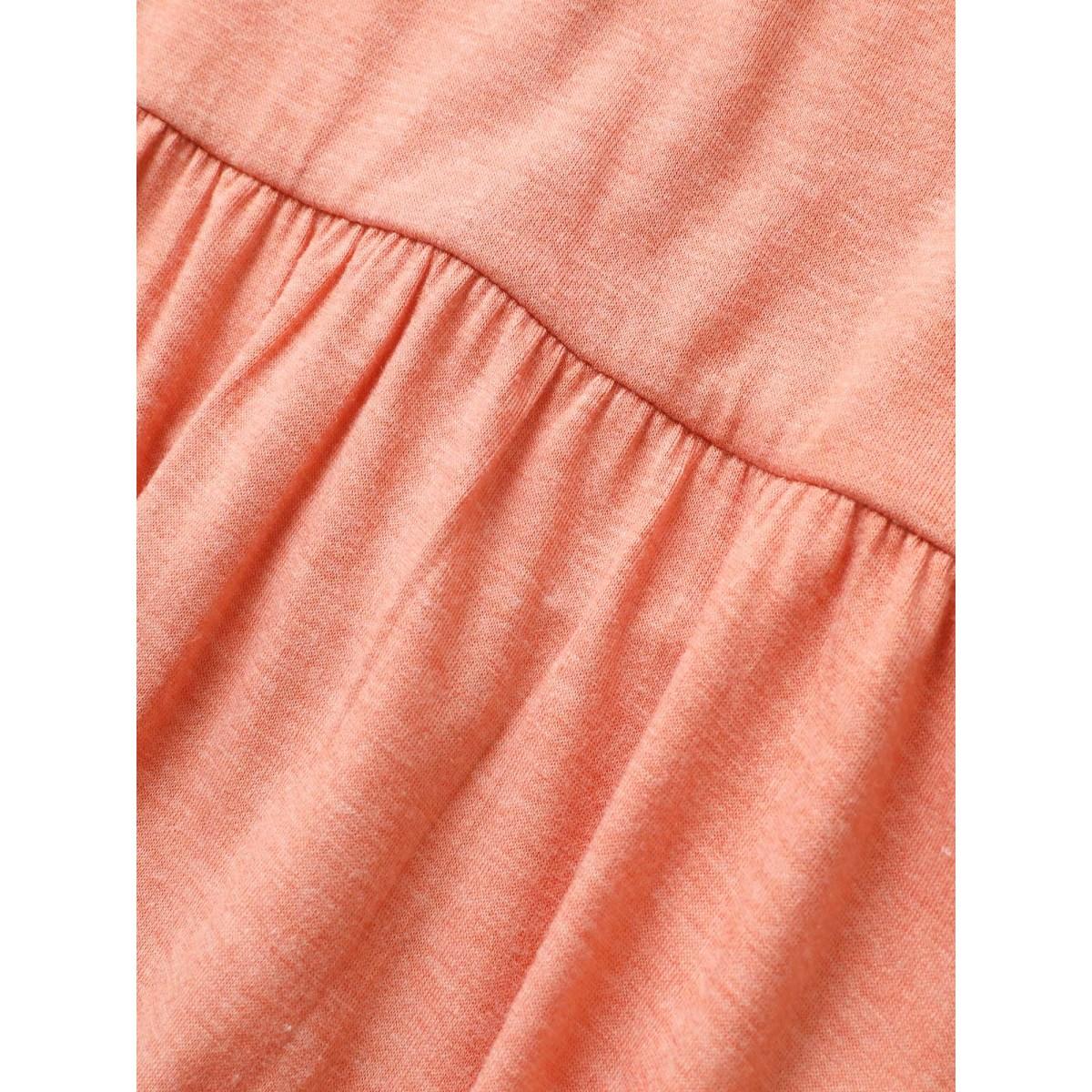 Plus Size Plain Gathered Elastic Waist Midi Cami Dress Coral Women Casual Gathered Non Sleeveless Curvy BloomChic 26/4X Product Image