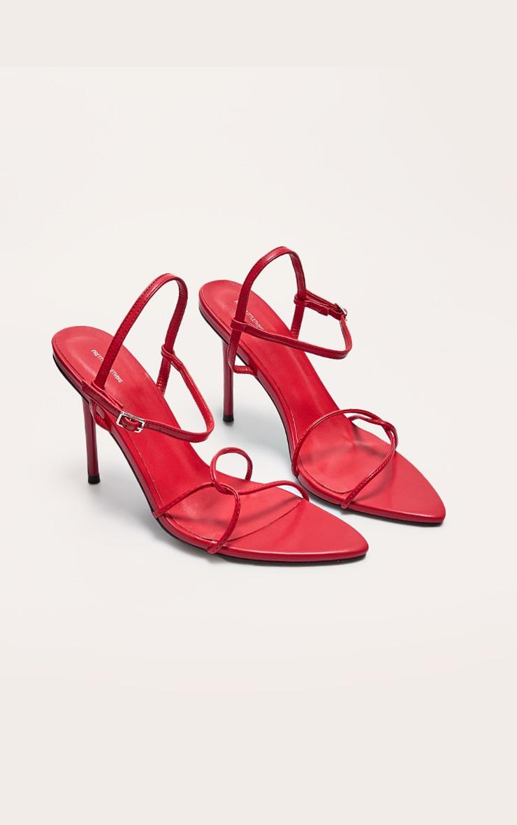 Red PU Point Toe Thin Strappy High Stiletto Heeled Sandals Product Image