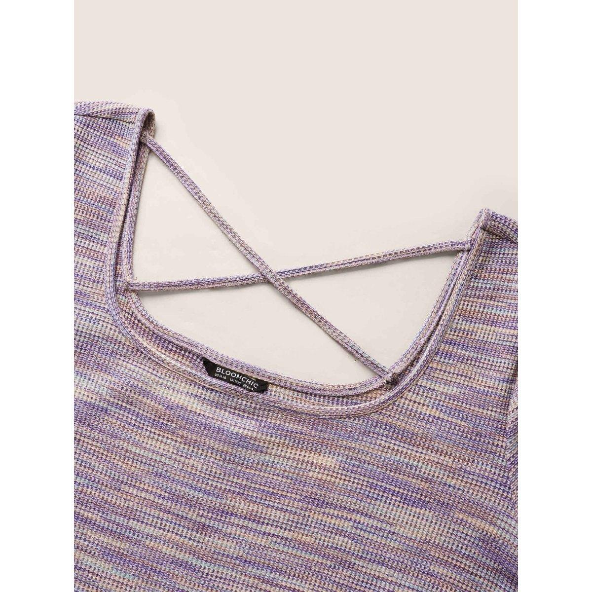 Plus Size Textured Waffle Knit Crisscross Split Side Dress Mauve Women Casual Texture Square Neck Short sleeve Curvy BloomChic 28/5X Product Image