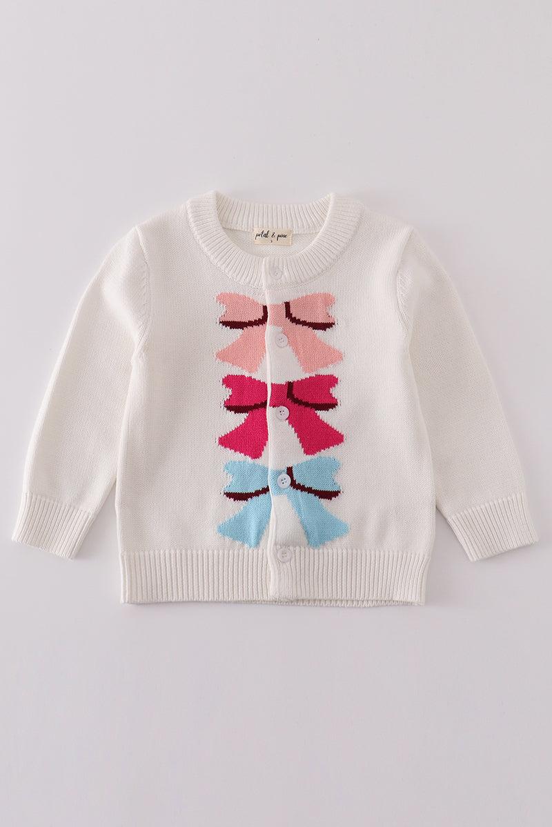 White bow tie cardigan sweater Product Image