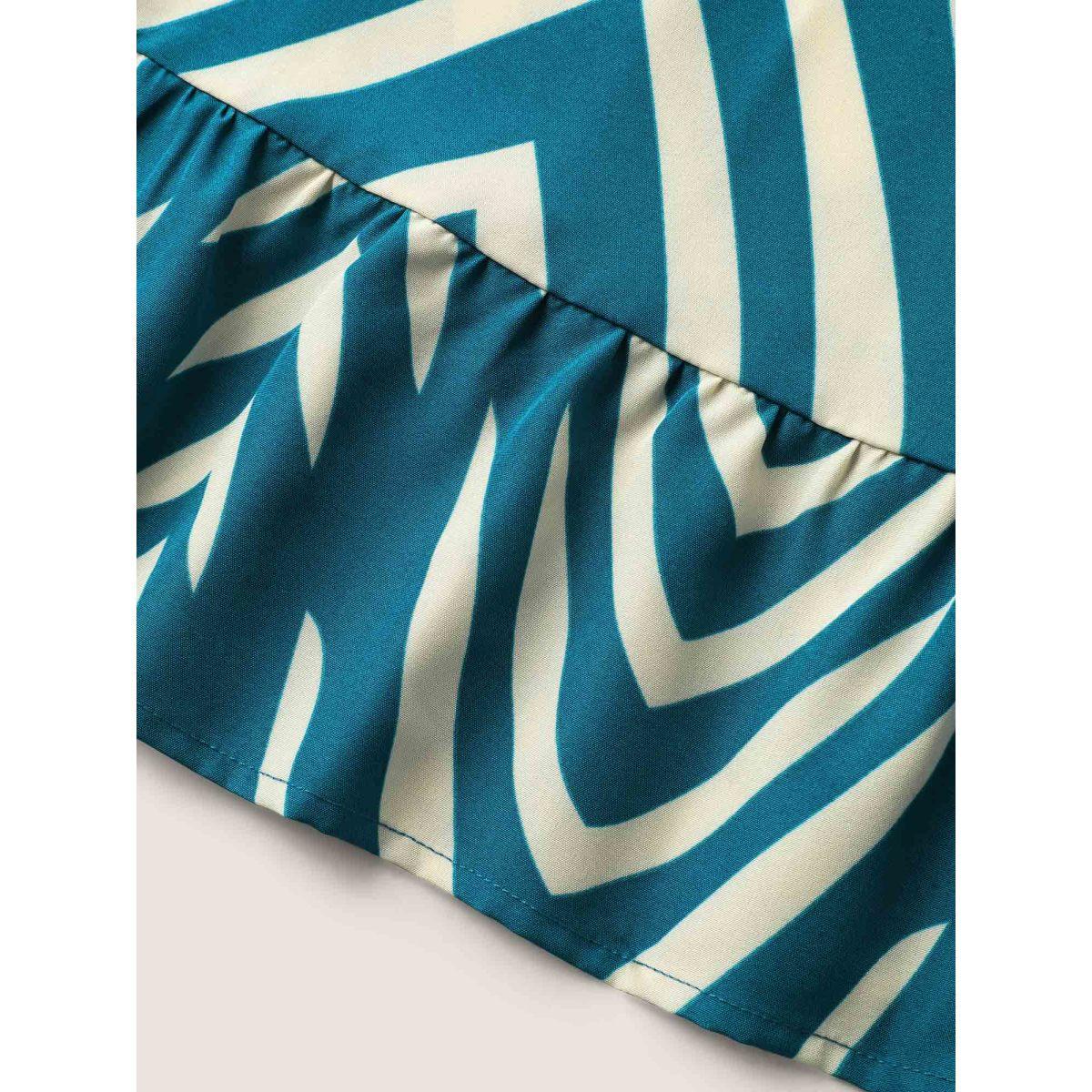 Plus Size Geometric Print Cinched-Waist Midi Dress Aegean Women Contrast V-neck Cap Sleeve Curvy BloomChic 26/4X Product Image