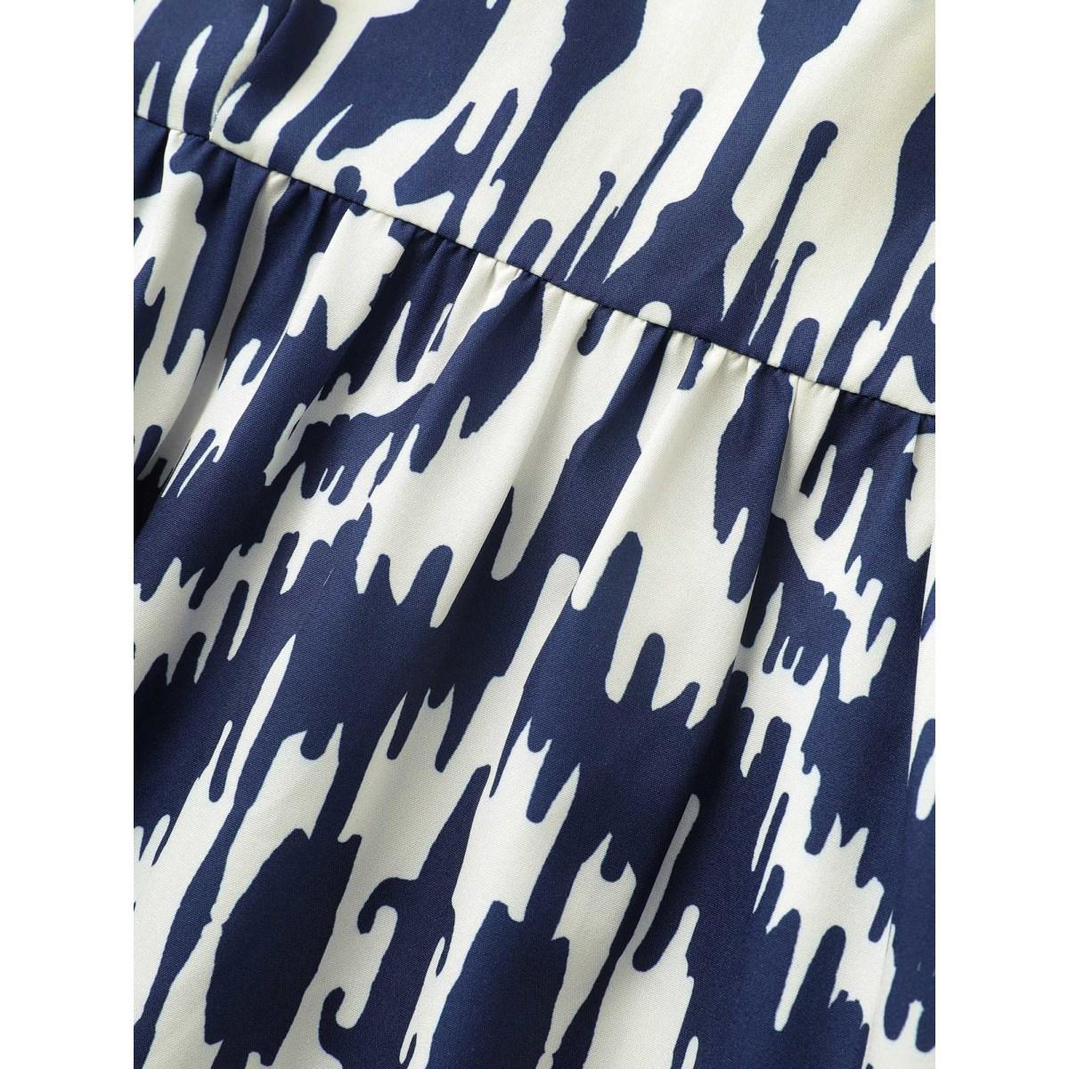 Plus Size Boho Print Ruffle Sleeve Midi Dress DarkBlue Women Resort Non Round Neck Short sleeve Curvy BloomChic 10/M Product Image