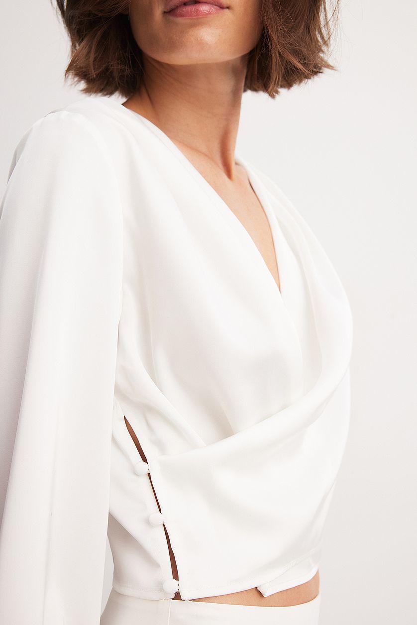 Asymmetric Overlap Long Sleeve Satin Top Product Image