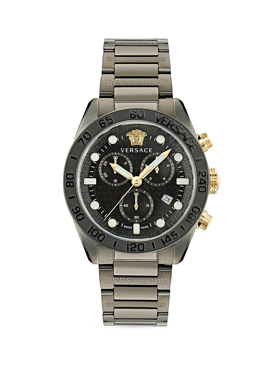 Mens Greca Dome Chrono IP Yellow Gold Bracelet Watch Product Image