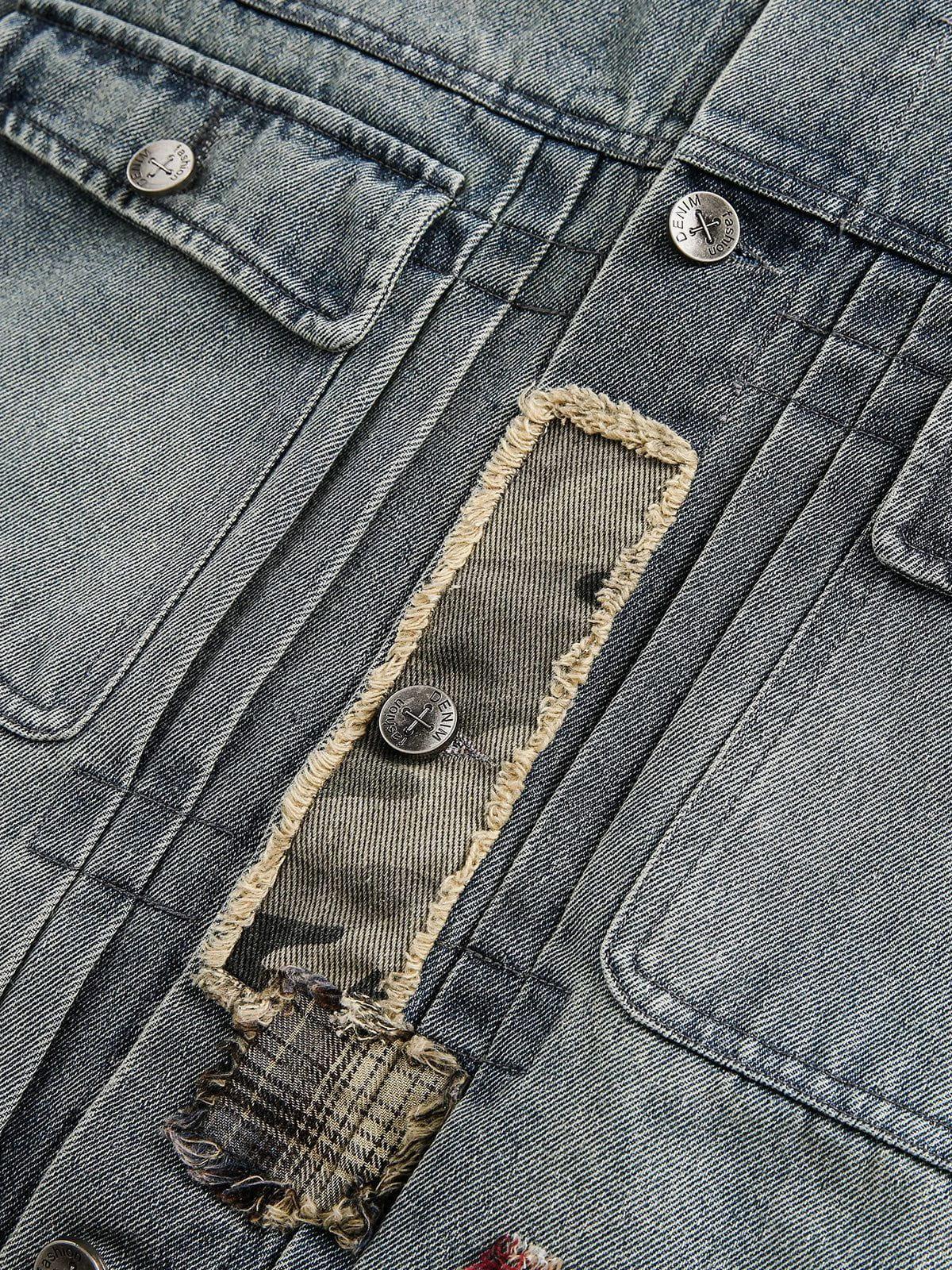 Aelfric Eden Plaid Patchwork Denim Jacket Product Image