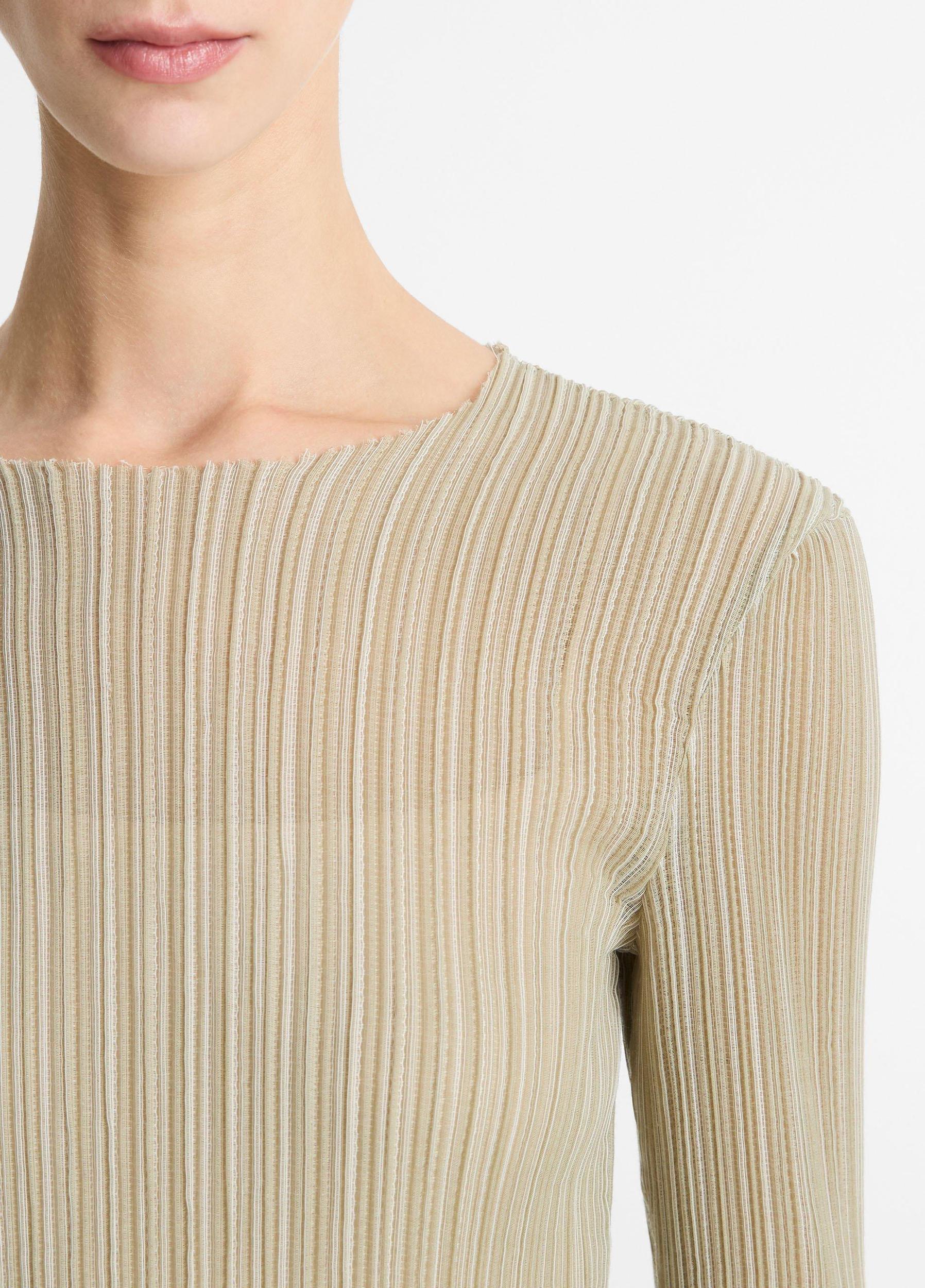 Pleated Long-Sleeve Crew Neck Dress Product Image