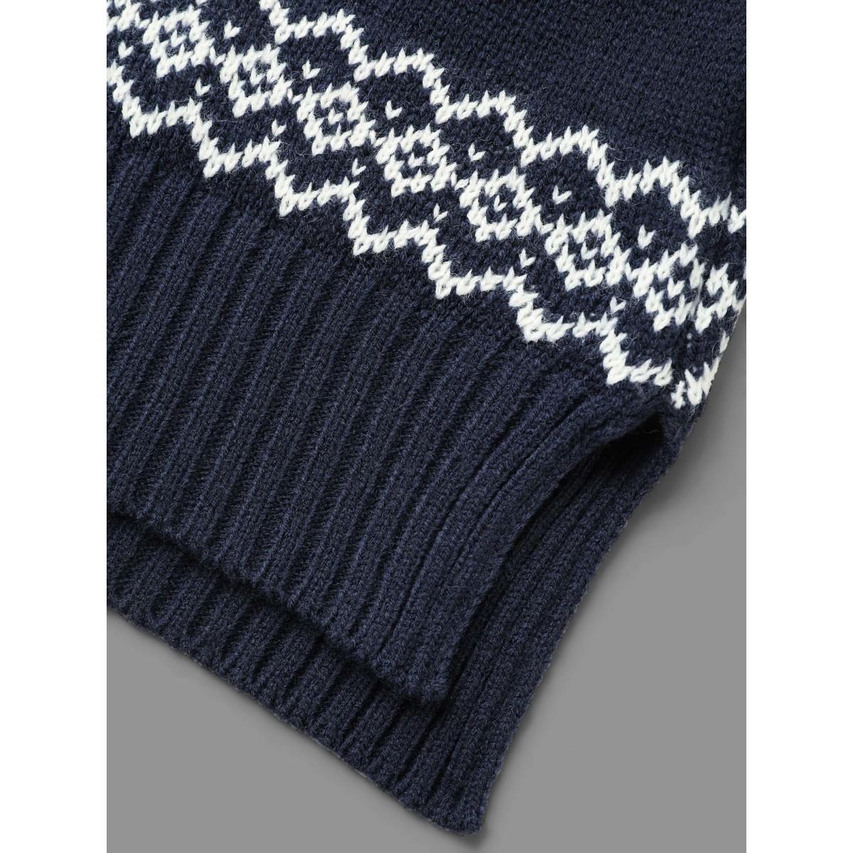 Plus Size Snowflakes Pattern Contrast Round Neck Pullover Midnight Women Casual Loose Long Sleeve Round Neck Everyday Pullovers BloomChic 26/4X Product Image