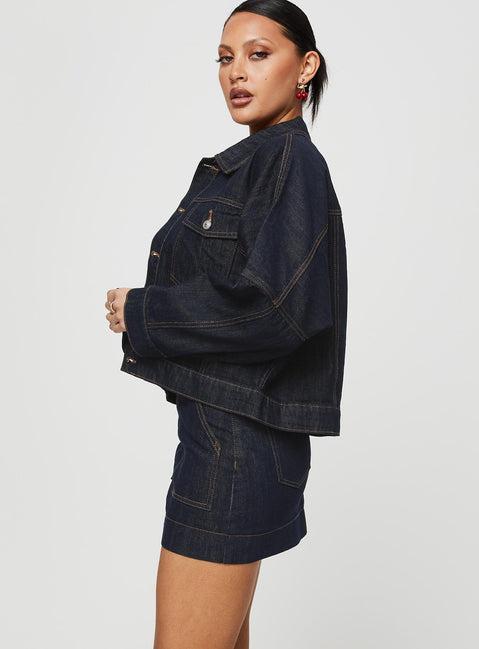 Hughes Mini Skirt Dark Wash Denim Petite Product Image