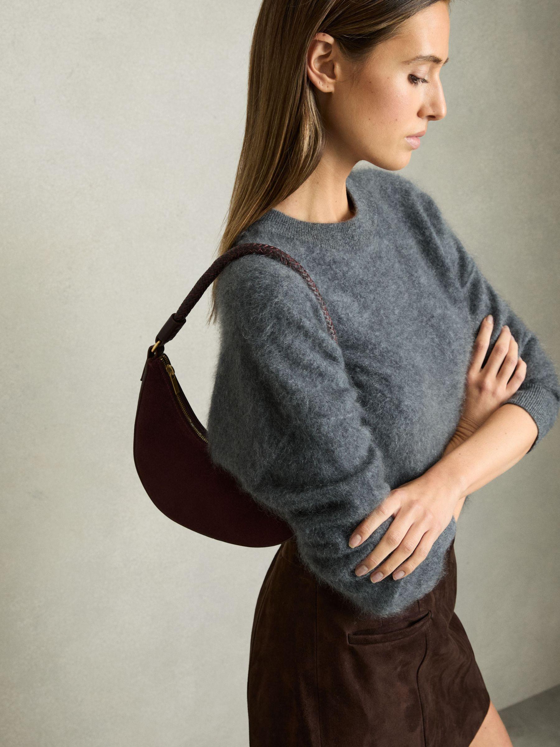 Suede And Leather Half-Moon Shoulder Bag in Oxblood Product Image