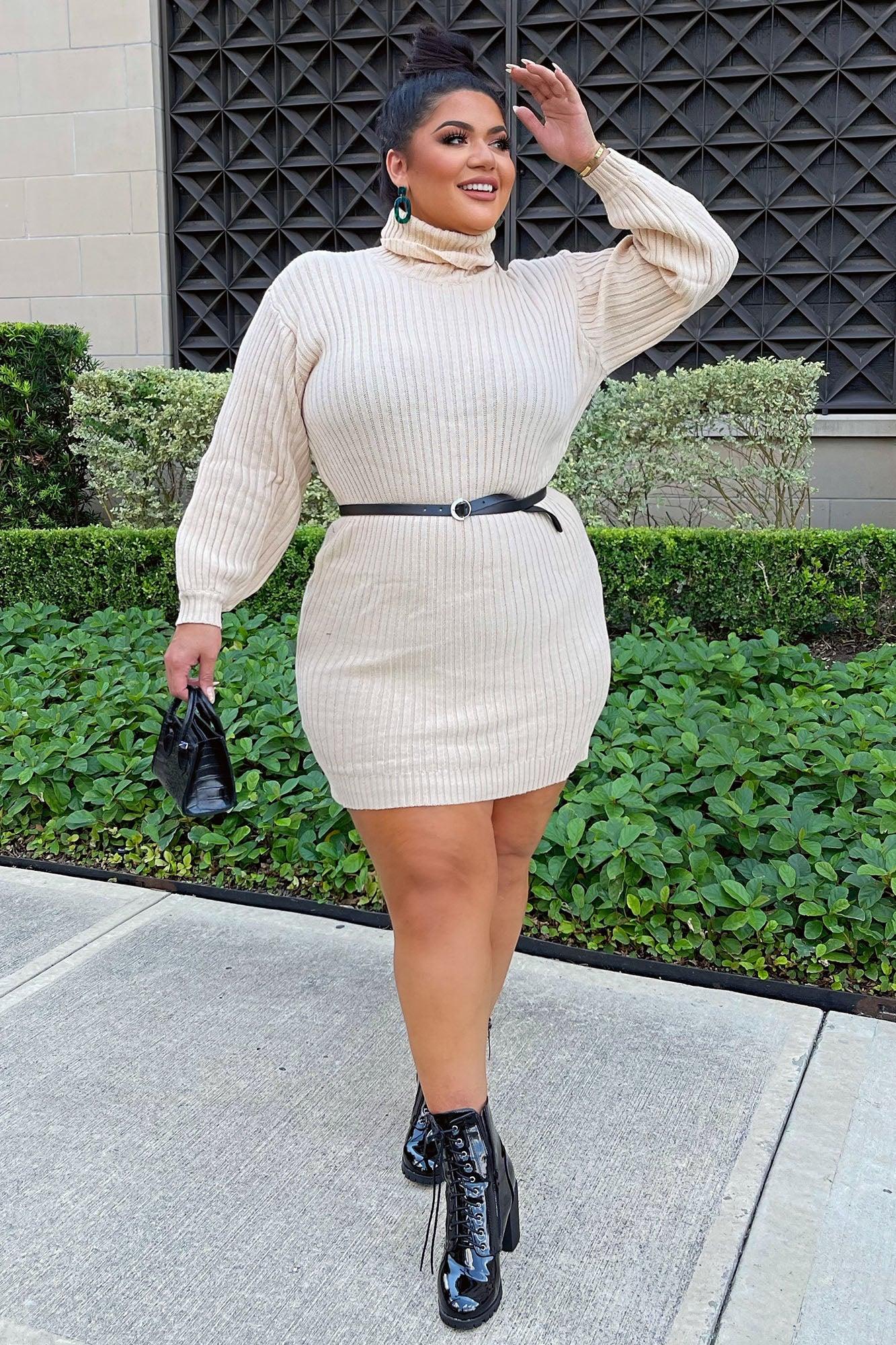 Too Cozy Turtle Neck Sweater Dress - Taupe Female Product Image