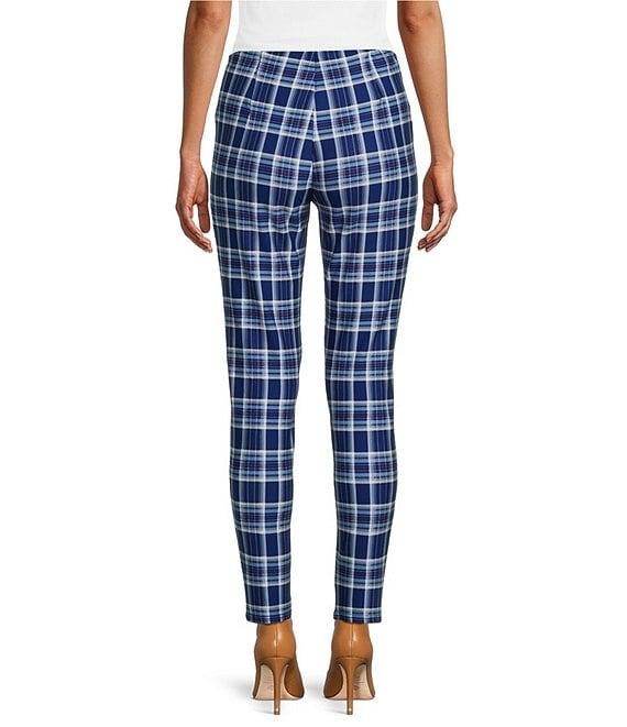 Slim Factor by Investments Ponte Knit Blue Plaid No Waist Skinny Leg Leggings Product Image