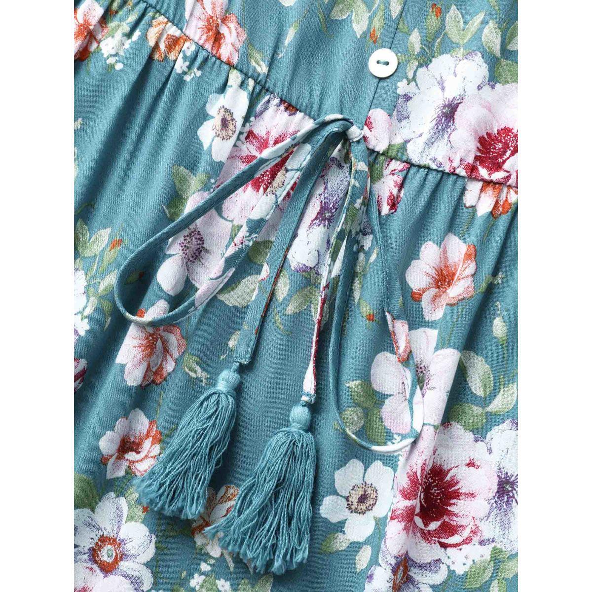 Plus Size Large Floral Print Cinched-Waist Midi Dress Stone Women Square Neck Sleeveless Curvy BloomChic 30/6X Product Image