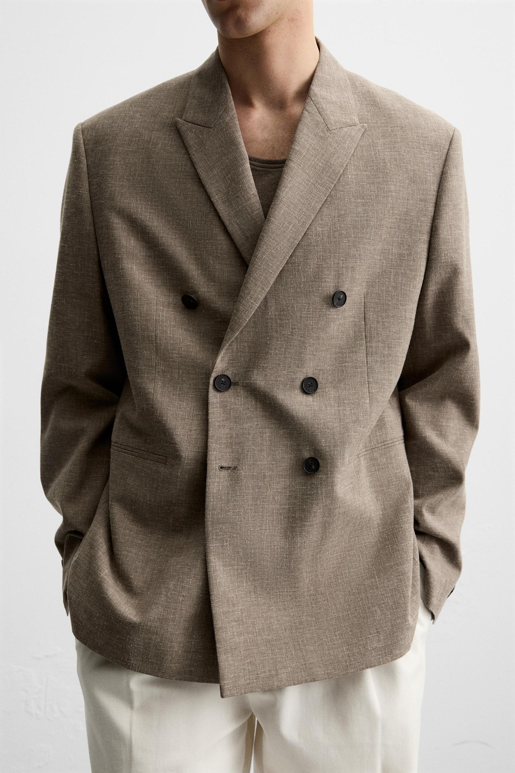 DOUBLE BREASTED TEXTURED WEAVE JACKET Product Image