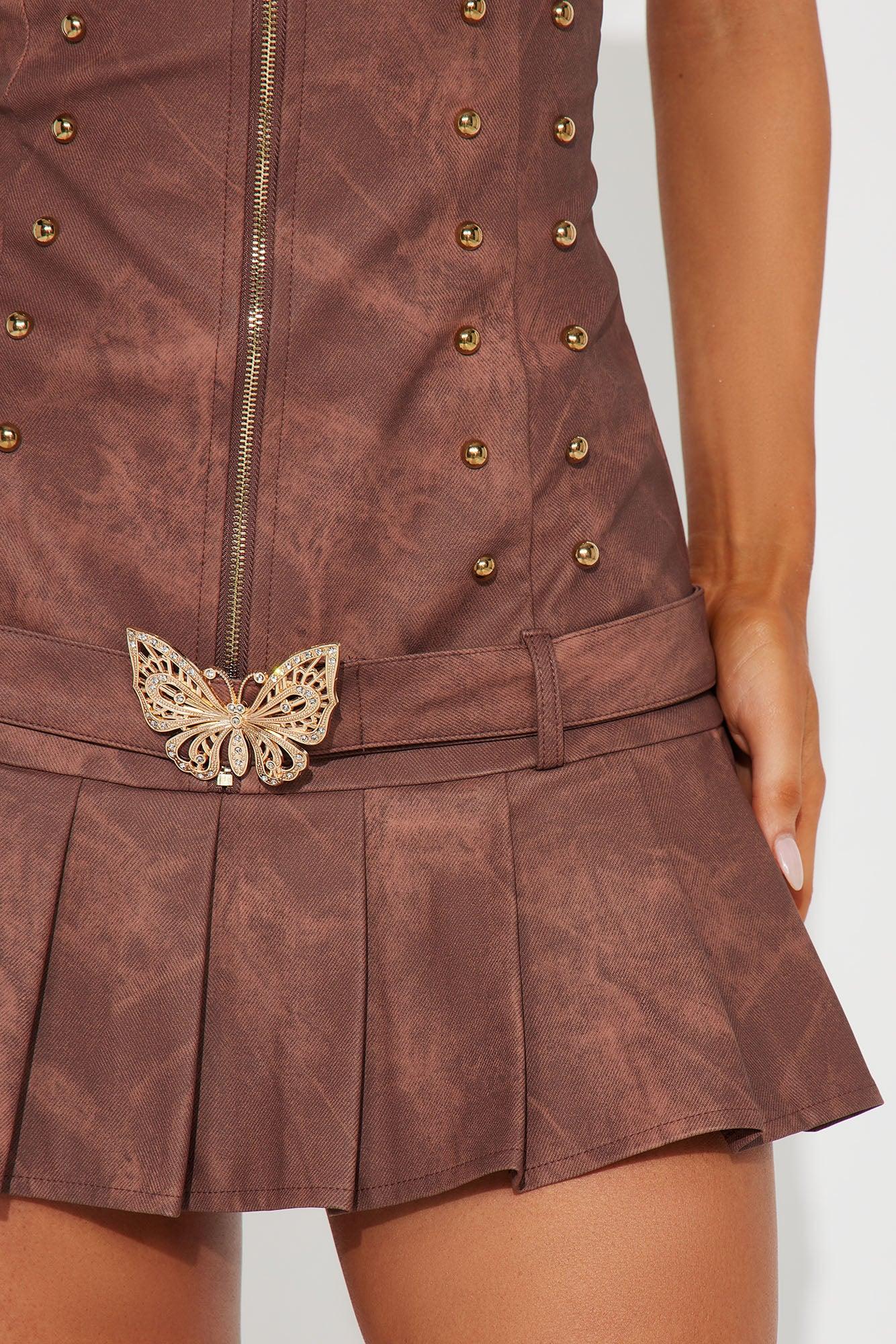 Dakota Faux Leather Mini Dress - Brown Product Image