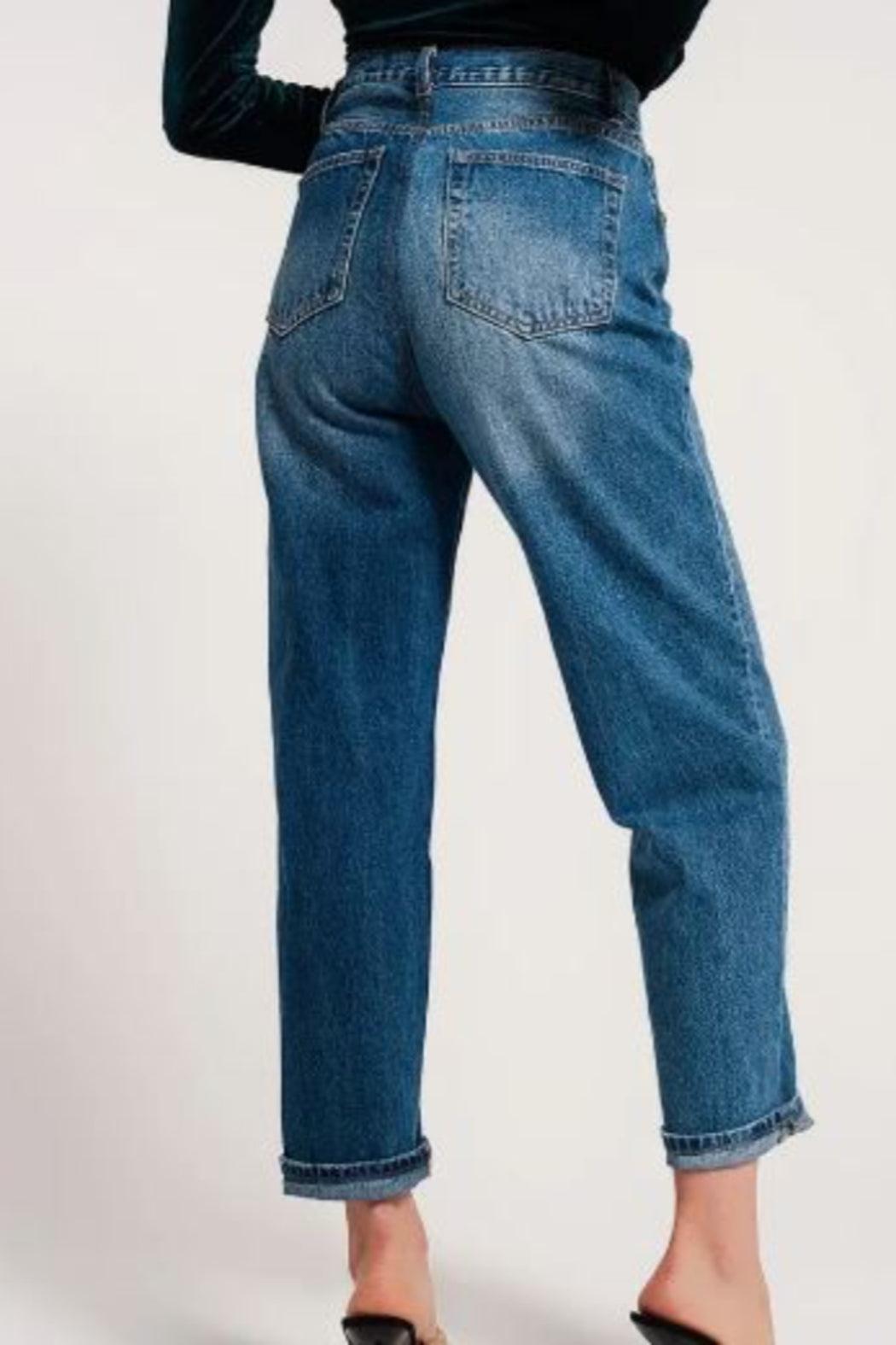 Asymmetric Button Waist Jeans Product Image