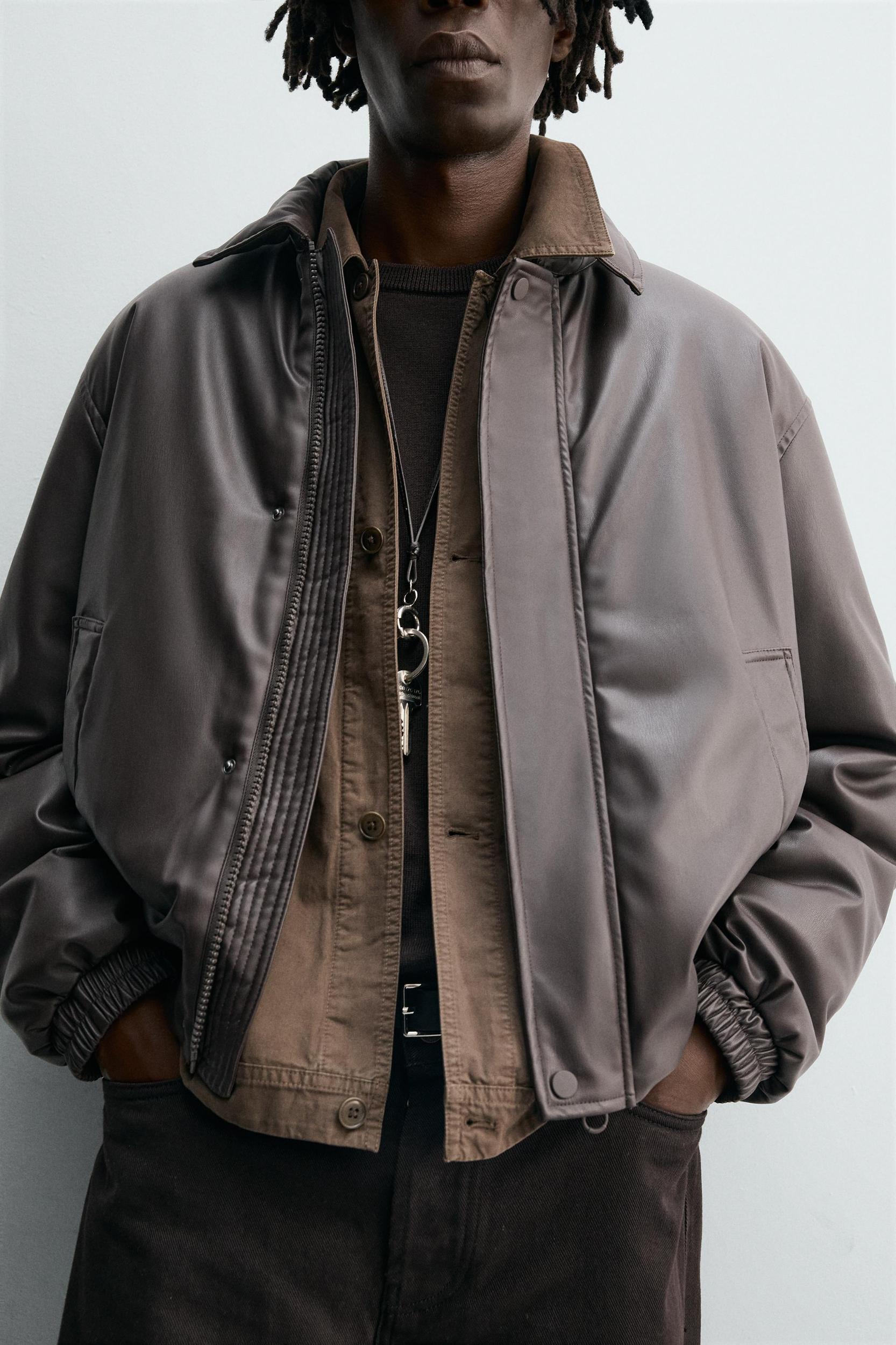 RELAXED FIT FAUX LEATHER JACKET Product Image