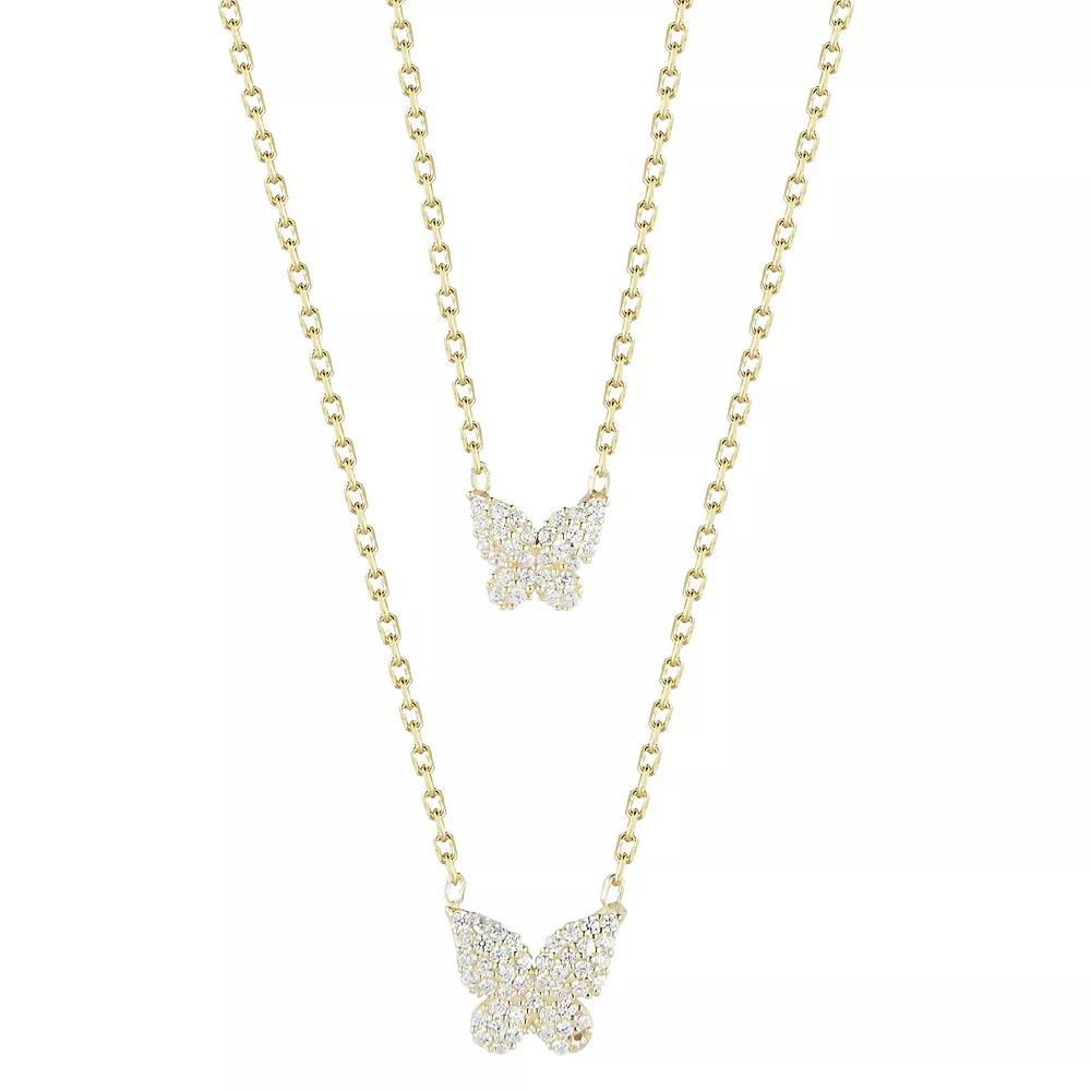 Sunkissed Sterling Cubic Zirconia Double Layered Butterfly Necklace, Women's, Size: 16", Gold Tone Product Image