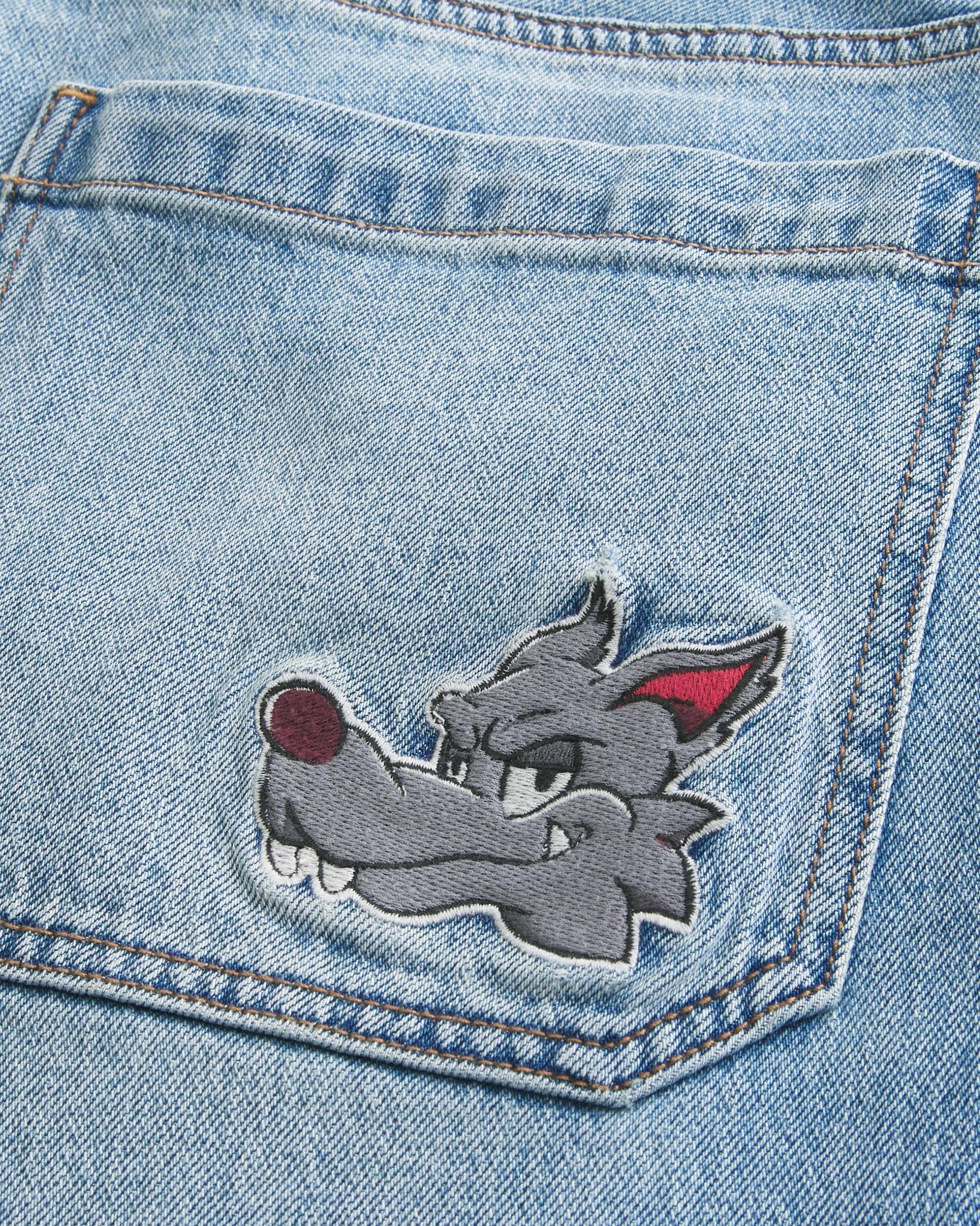 Medium Wash Wolf Graphic Super Baggy Jeans Product Image