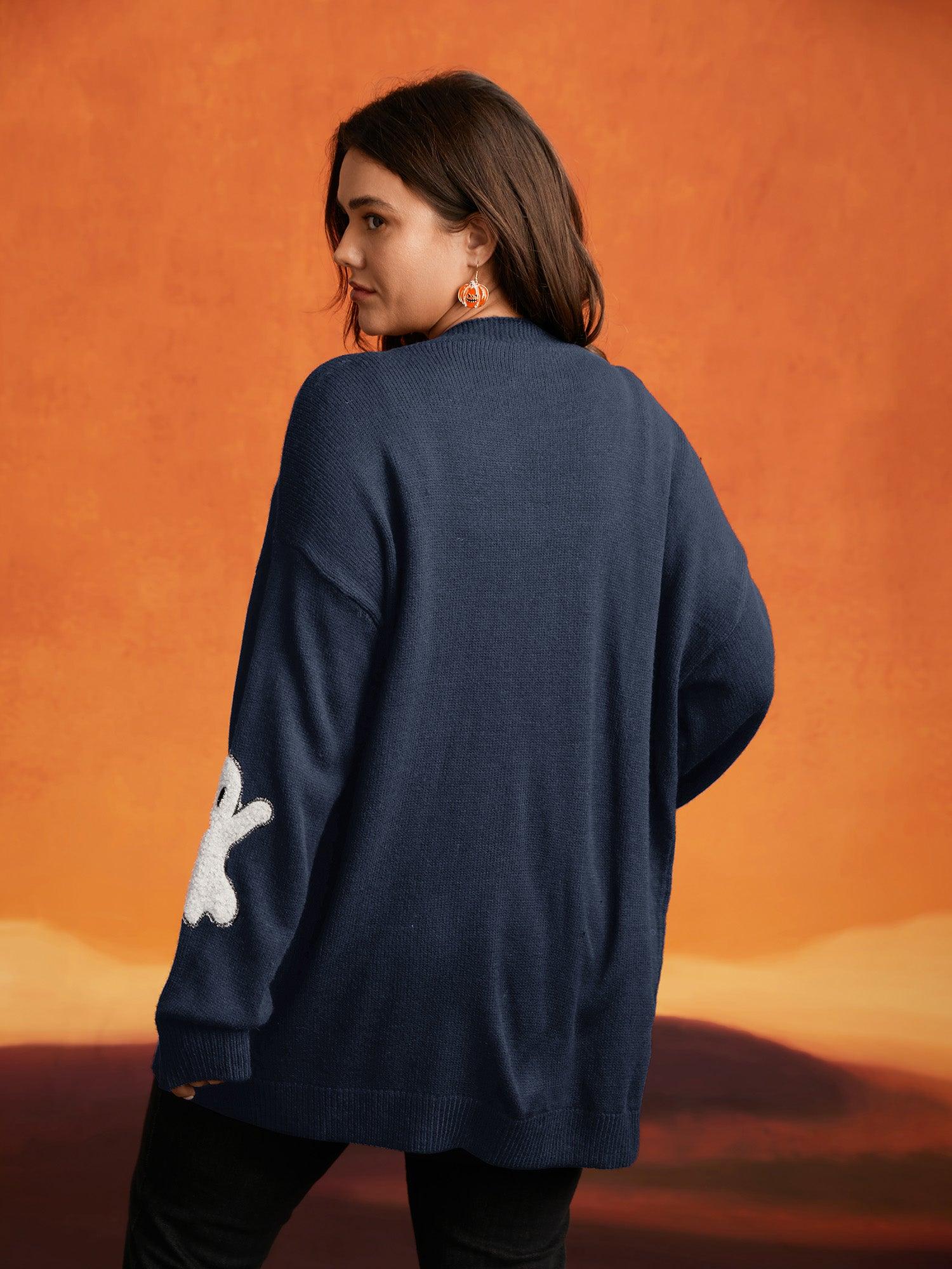 Pumpkin Ghost Embroidery Open Cardigan Female Product Image