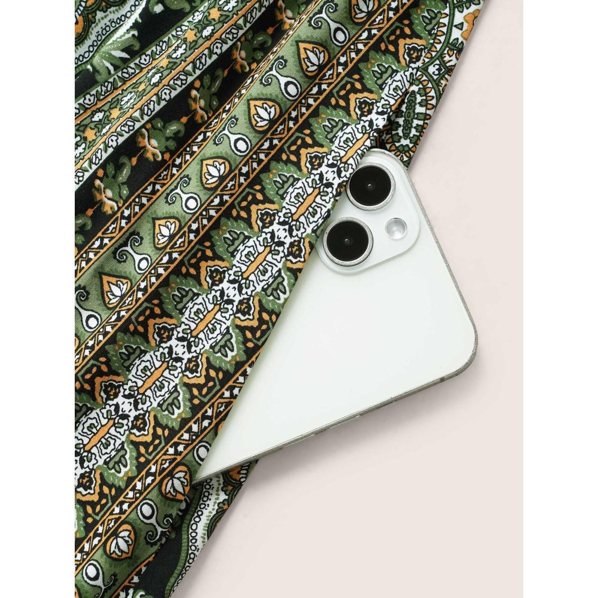 Plus Size Rayon Bandana Print Ruffle Layered Hem Dress Black Women Resort Ruffles Notched collar Short sleeve Curvy BloomChic 18-20/2X Product Image