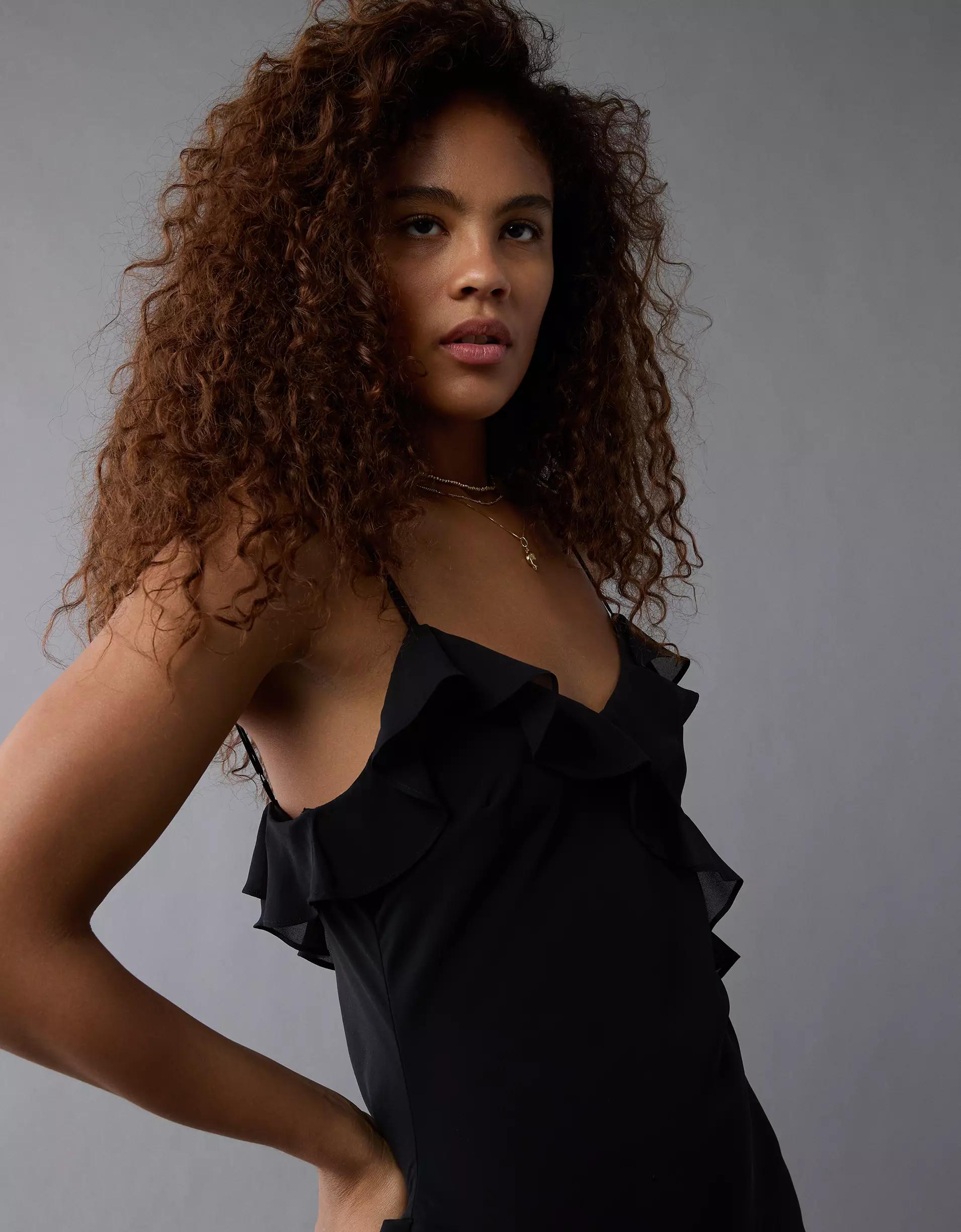 AE Asymmetrical Ruffle Maxi Slip Dress Product Image