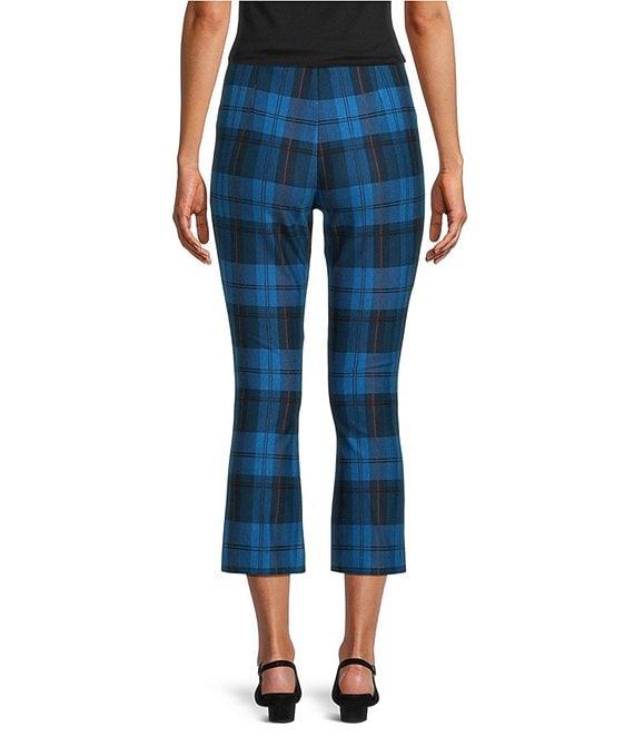 Slim Factor by Investments Ponte Knit Vallarta Blue Plaid No Waist Kick Flare Crop Split Hem Pants Product Image