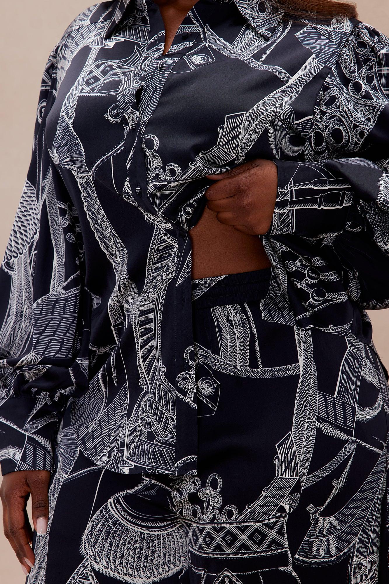 Anna Satin Pant Set - Navy/combo Product Image