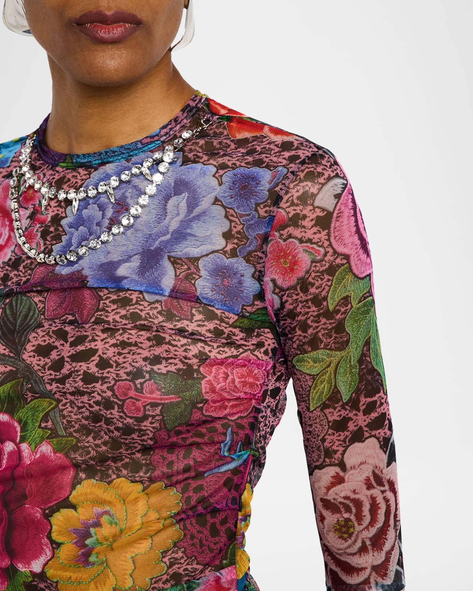 Crystal-Necklace Long-Sleeve Tulle Midi Dress Product Image