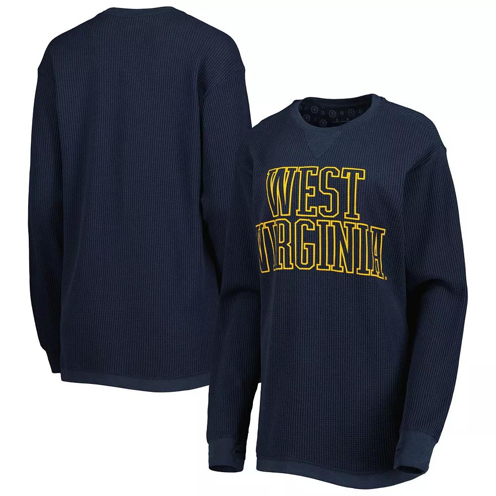 Women's Pressbox Navy West Virginia Mountaineers Surf Plus Size Southlawn Waffle-Knit Thermal Tri-Blend Long Sleeve T-Shirt, Size: Small, Blue Product Image