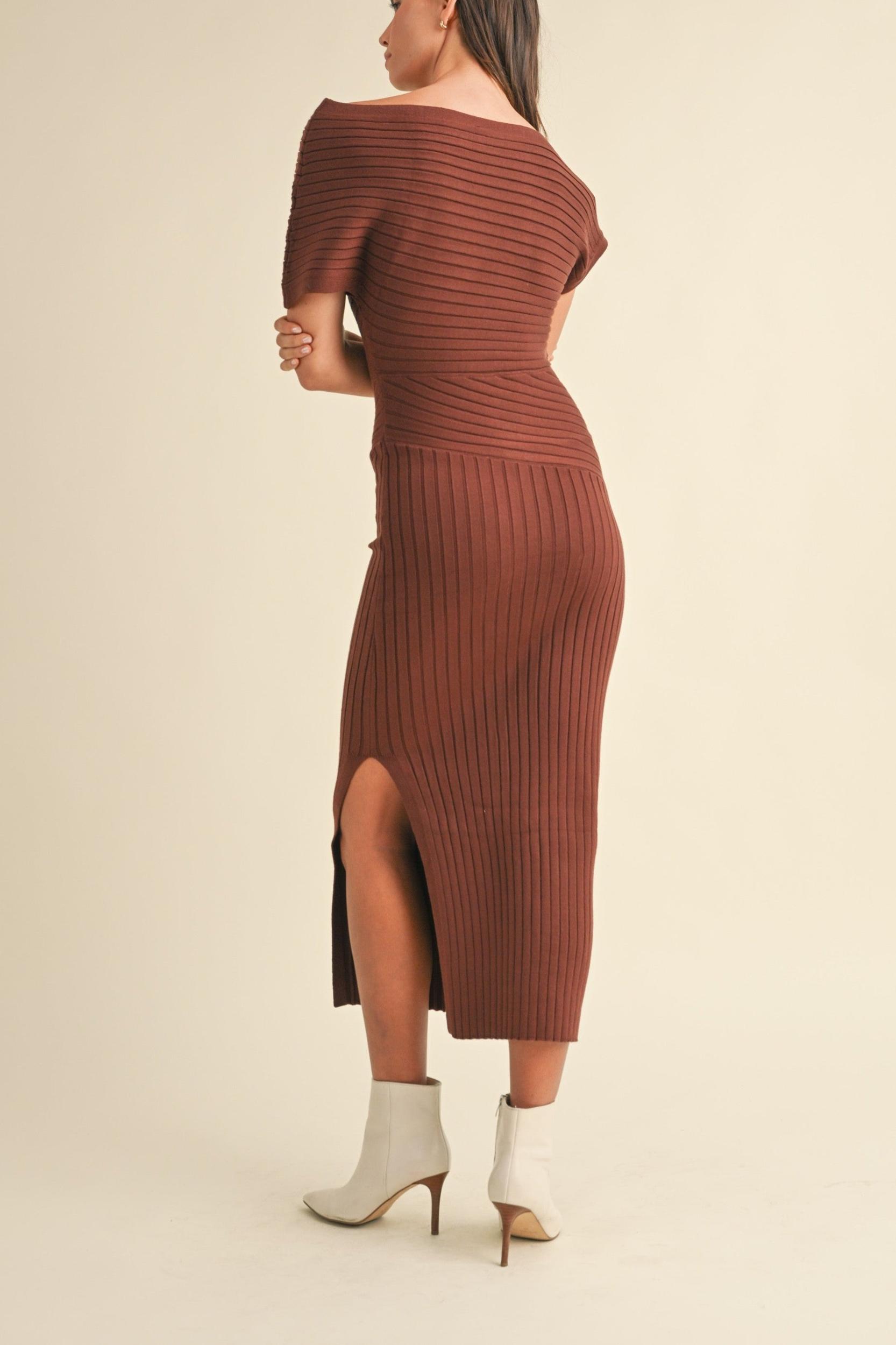 One Shoulder Ribbed Knit Midi Dress Product Image
