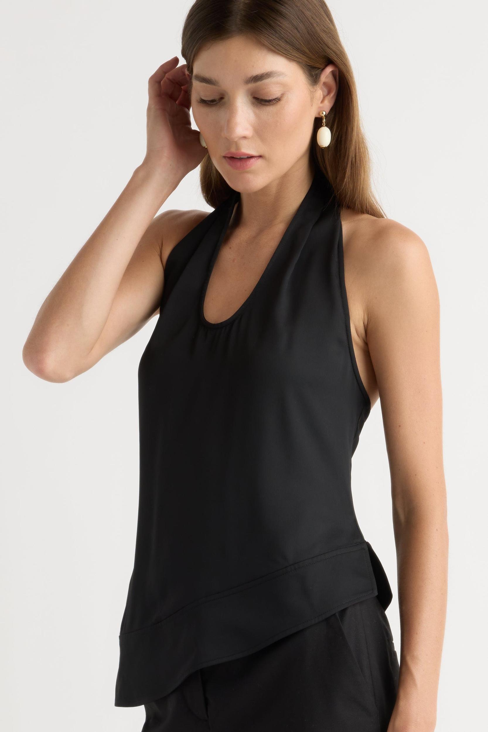 Anju Asymmetric-Hem Halter Blouse Product Image