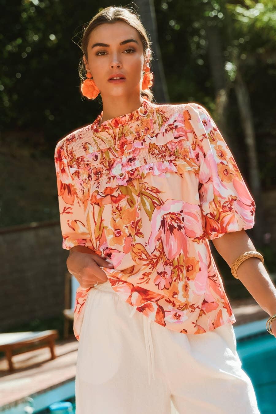 Floral Bubble Sleeve Blouse Product Image