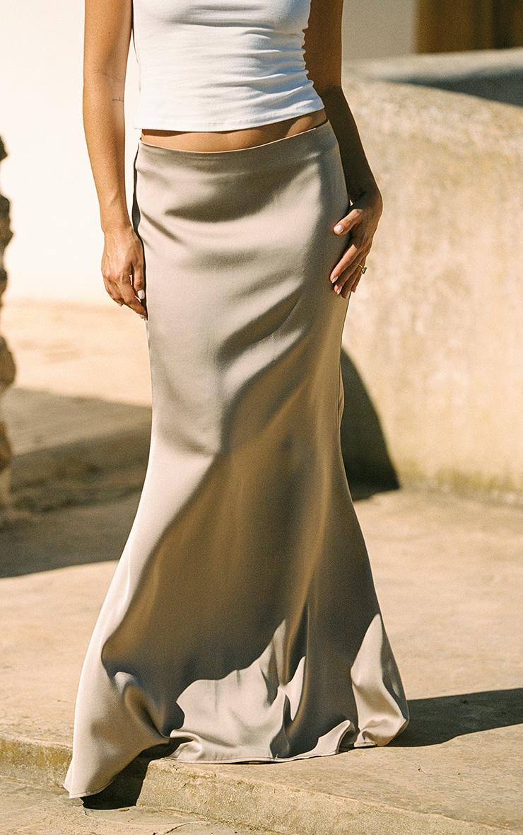 Mushroom Satin Floaty Maxi Skirt Product Image