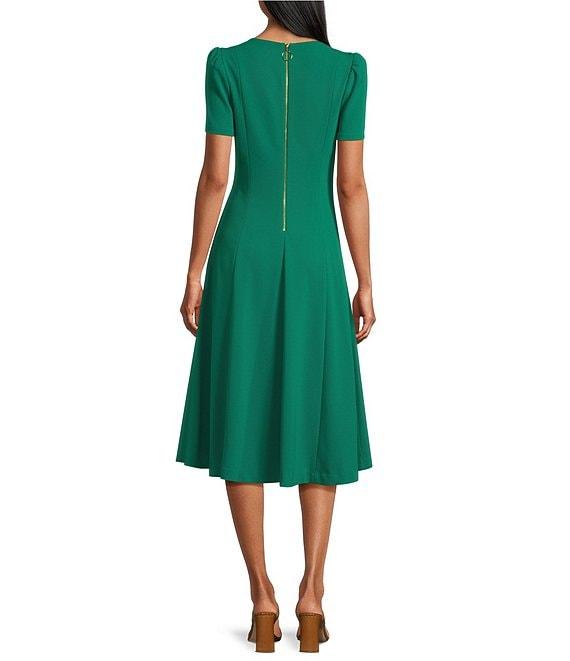 Investments Scuba Crepe Short Sleeve Fit and Flare V-Neck Dress Product Image