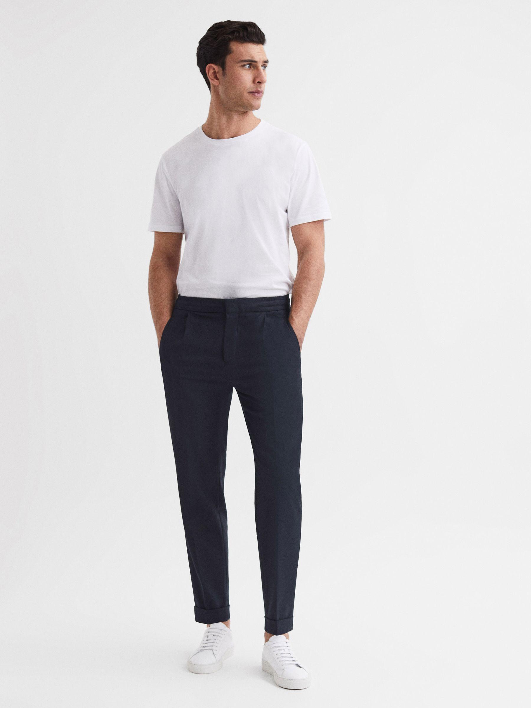 Relaxed Drawstring Trousers with Turn-Ups in Navy Product Image