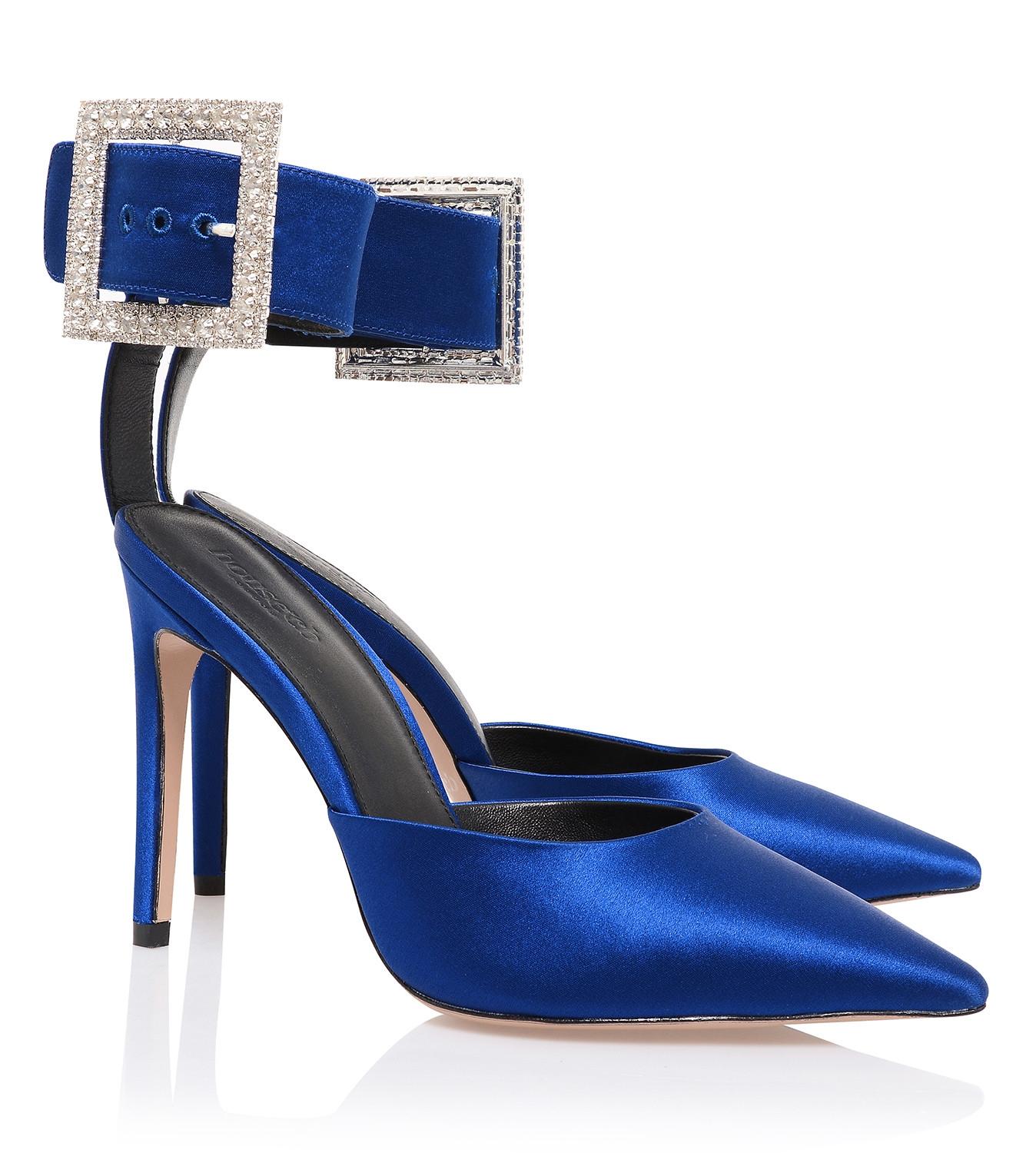 Krista  cobalt blue crystal buckle pumps - sale Product Image