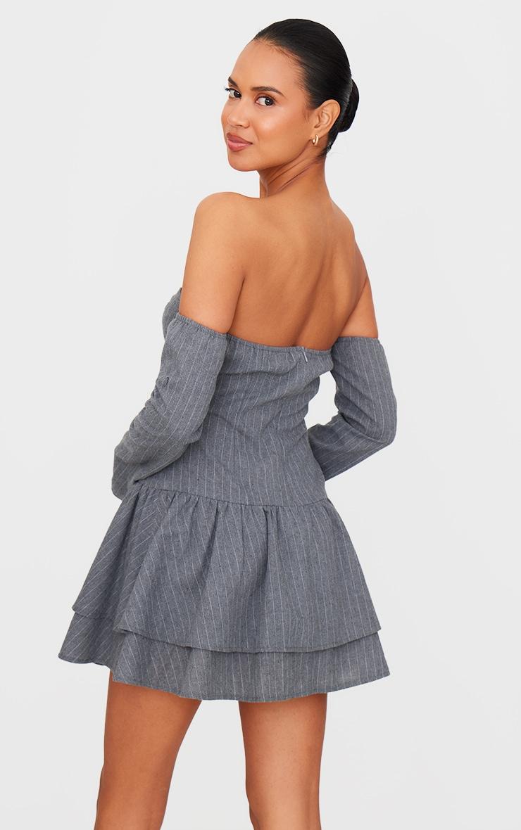 Light Grey Pinstripe Cup Detail Bardot Shift Dress Product Image