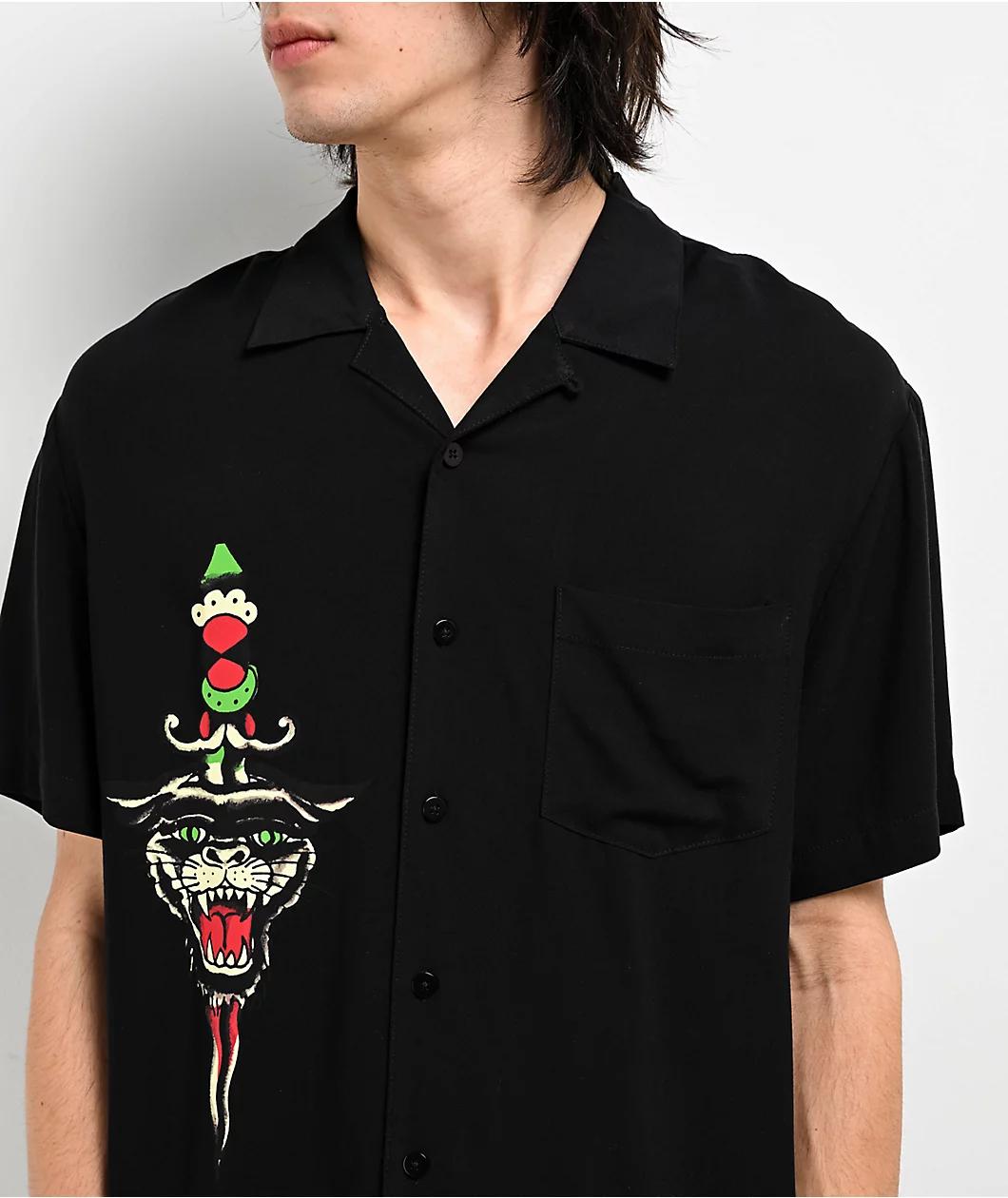Ed Hardy Love Kills Slowly Woven Black Short Sleeve Button Up Shirt Product Image