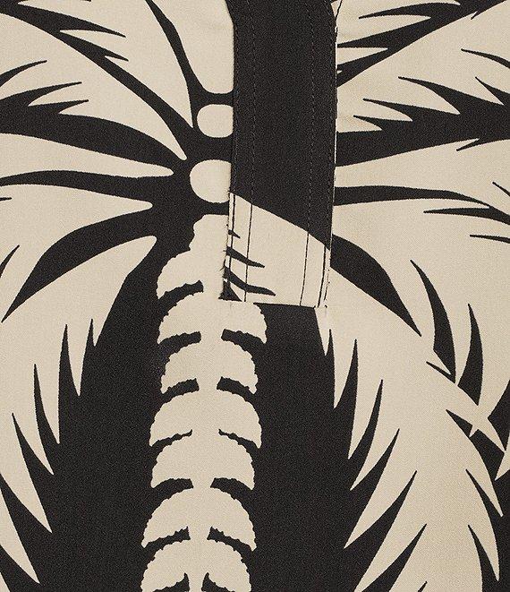 Gibson & Latimer Palm Tropical Print Moonshadow Satin Split Round Neck Dropped Short Roll Tab Sleeve Hi-Low Shirttail Blouse Product Image