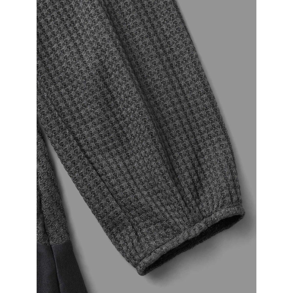 Plus Size Waffle Knit Patchwork High Low Hem T-shirt DimGray Women Casual Texture Round Neck Loose Everyday T-shirts BloomChic 14-16/1X Product Image