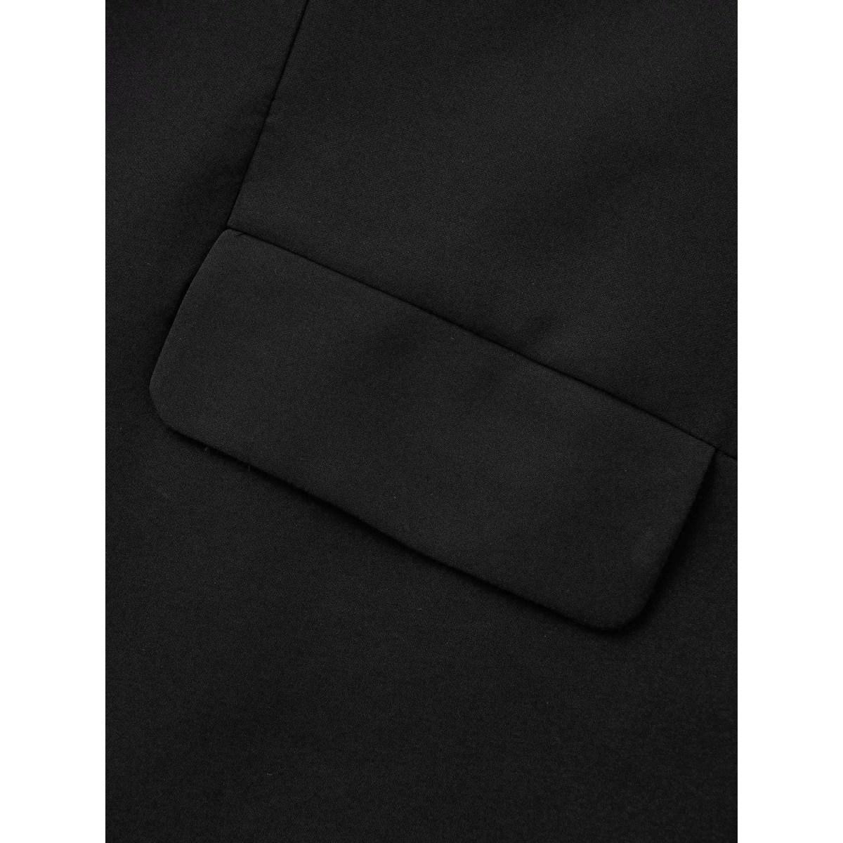 Plus Size Stretch Woven Pocket Slim-Fit Blazer Black Women Office Button Sleeve Extra Long Sleeve Suit Collar 26/4X Open pocket with flap Office Blazers BloomChic Product Image