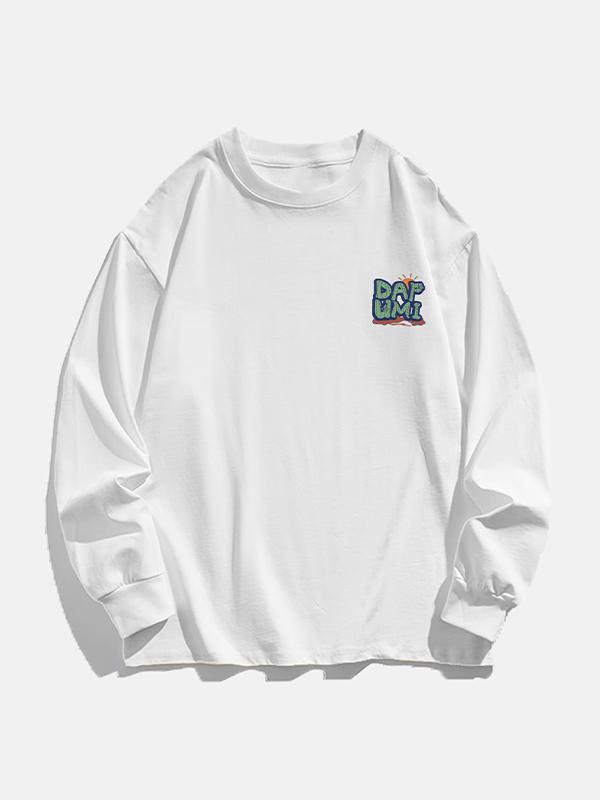 Men's Letter Print Crew Neck Long Sleeve Tee Product Image