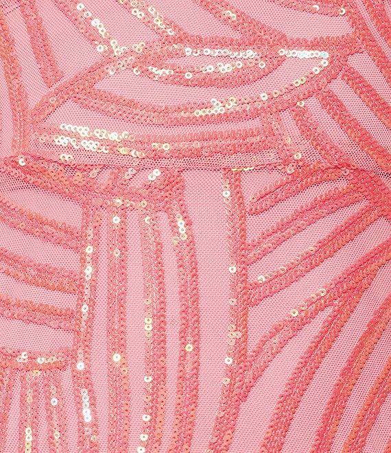 City Vibe V-Neck Sleeveless Sequin Pattern Open Back Side Slit Dress Product Image