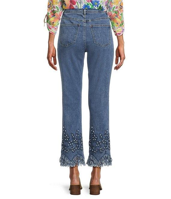 John Mark Beaded Floral Straight Leg Cropped Pants Product Image