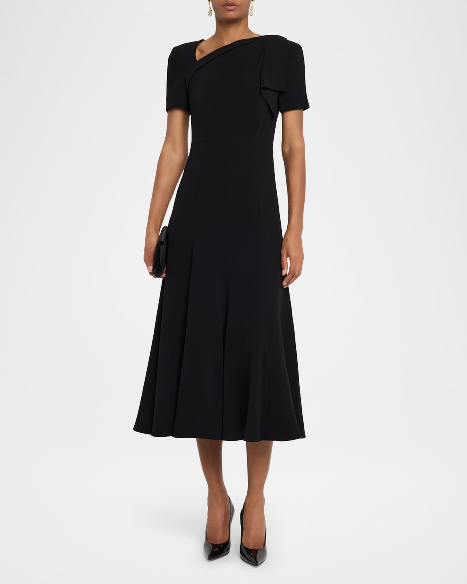 Shoulder Drape Short-Sleeve Light Cady Midi Dress Product Image