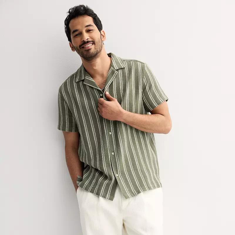 Men's Sonoma Goods For Life® Short Sleeve Vacation Shirt, Size: Small, Green Stripe Product Image