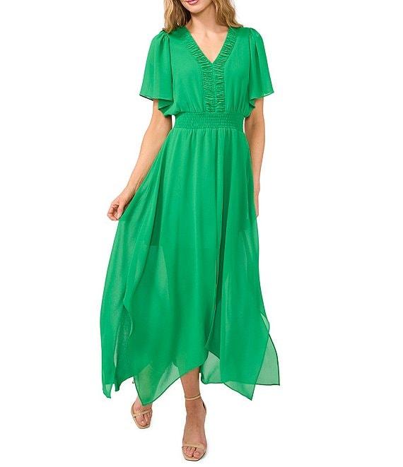 CeCe Chiffon V-Neckline Short Sleeve A-Line Maxi Dress Product Image