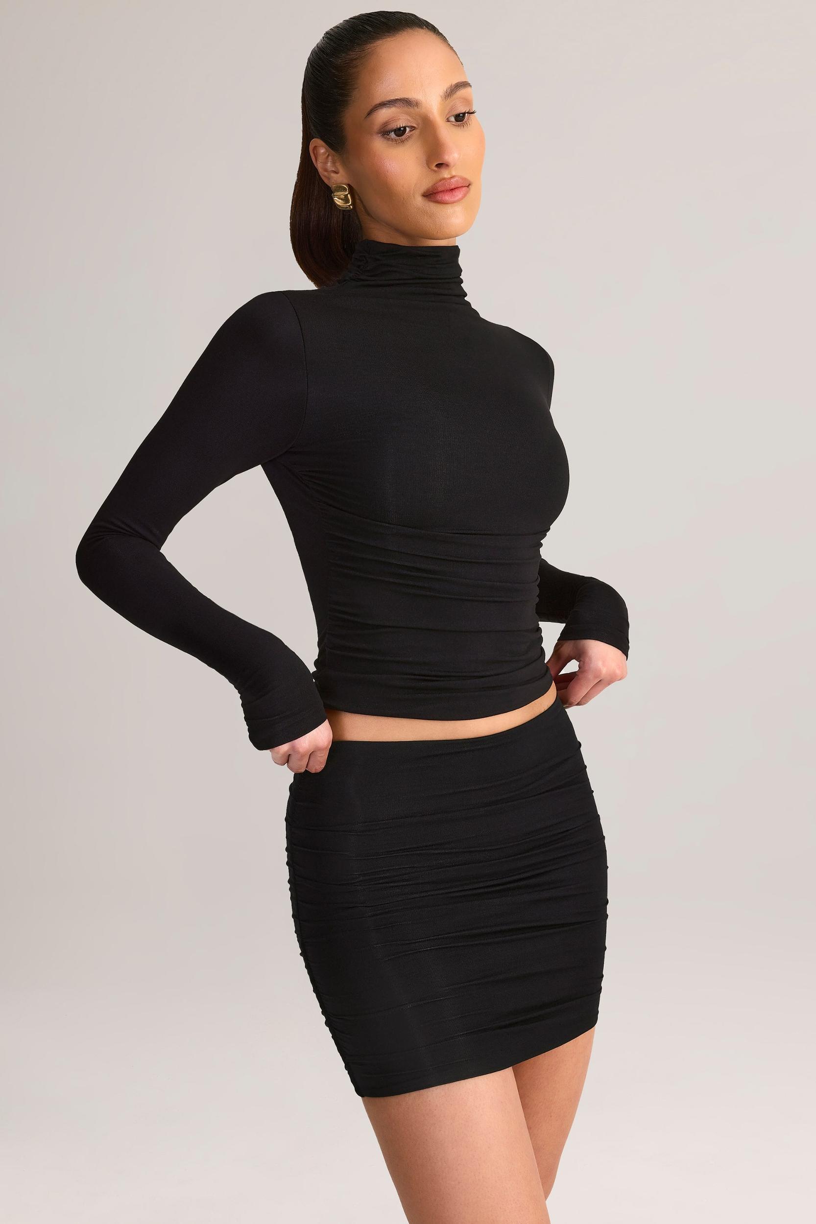 Modal Ruched Long-Sleeve Top in Black Product Image