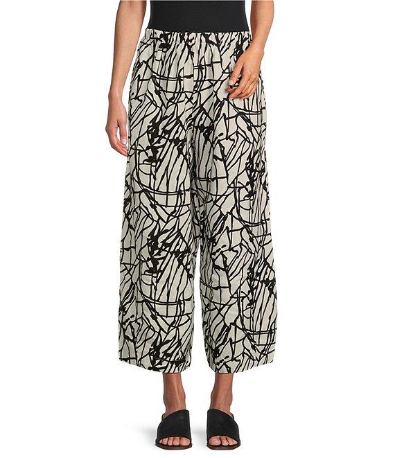 Bryn Walker Cas Linen Knit Netta Print Elastic Waist Wide Leg Cropped Pant Product Image